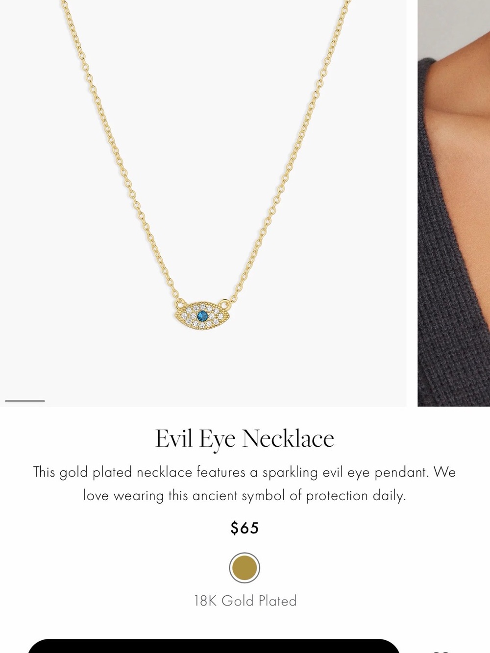 Gorjana Gold Evil Eye Necklace with Blue Center - Picture 2 of 2